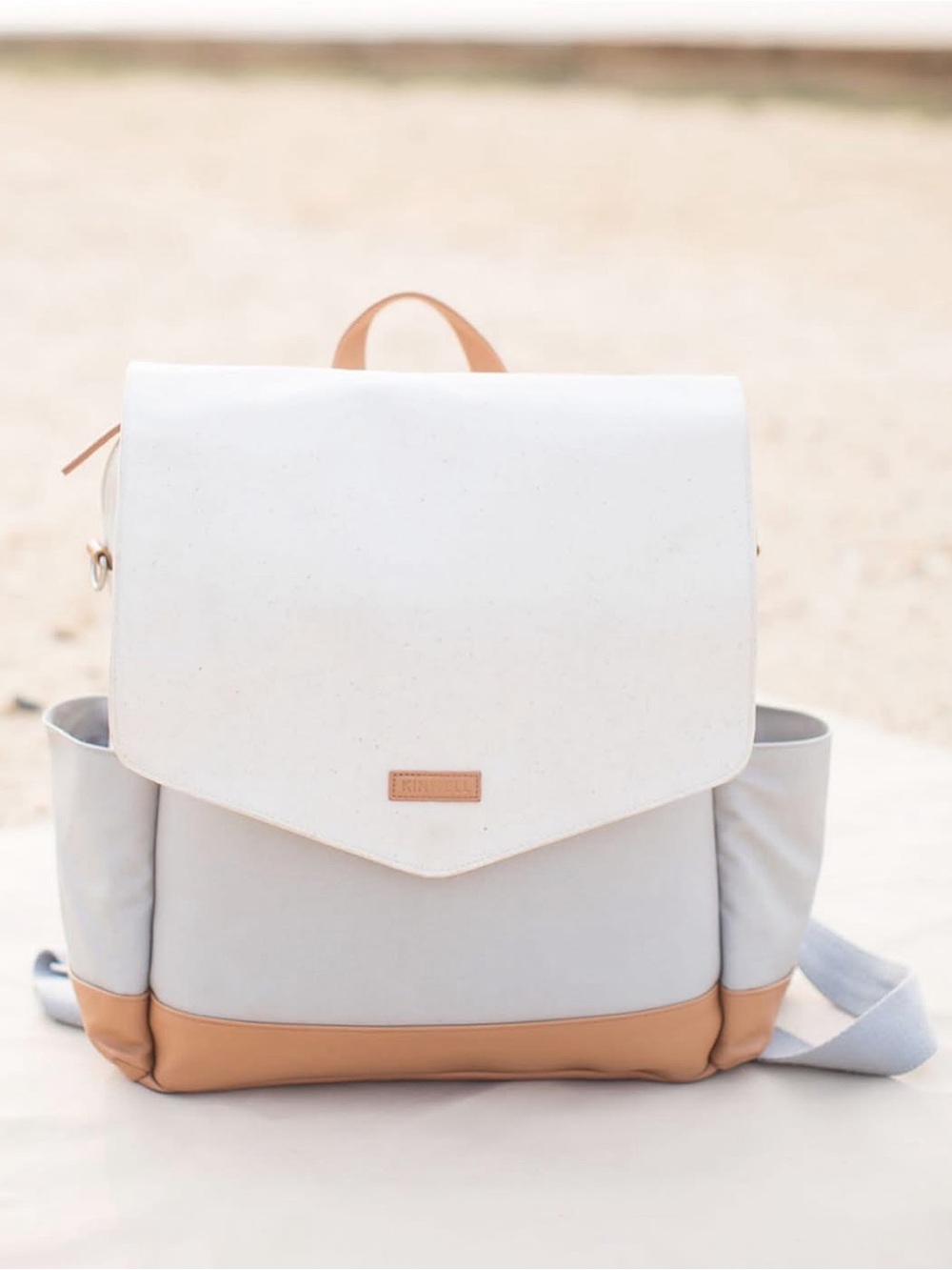 Diaper bag backpack, vegan leather and canvas
